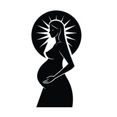Elegant black and white silhouette depicting a pregnant woman with halo depicting the beauty of motherhood