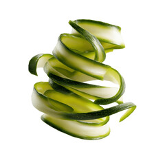 Fresh Zucchini Ribbons Swirling in Air, Close-up Studio Shot