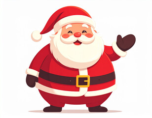 a cartoon rendering features a jolly character in a festive red suit. this rotund figure has a snowy white beard and a matching trim on their hat and coat