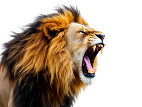 Majestic Roaring Lion Profile Powerful Wild African Animal Photography Image Golden Mane Black Background Wildlife Nature King Jungle Predator Fierce Strong cat