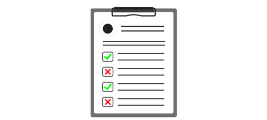 Checklist with Check Marks and Crosses on Clipboard.
