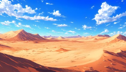 Naklejka premium Expansive desert landscape under a vibrant sky.