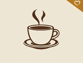 Fototapeta premium Flat Coffee Mug Icon with Steam Forming a Heart – A Minimal Stroke Design Perfect for Corner Placement or Soft Lifestyle Accents