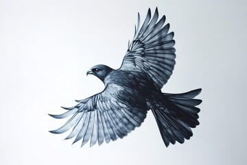 Fototapeta premium A sleek and fast sparrowhawk in mid-flight, wings outstretched, captured against a plain white backdrop