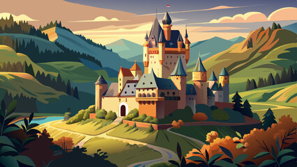 Eltz Castle rises proudly from a forested valley in the Mosel region of Rheinland-Pfalz, Germany, surrounded by lush greenery and rolling hills. Its ancient towers and turrets stand as a testament to 