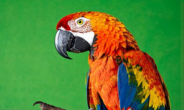Colorful parrot posed against green