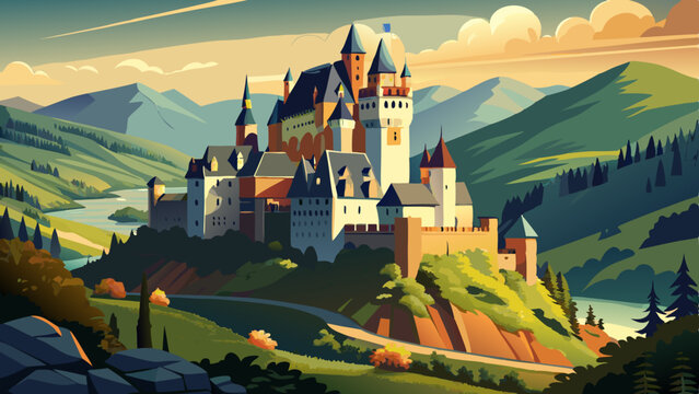 Eltz Castle rises proudly from a forested valley in the Mosel region of Rheinland-Pfalz, Germany, surrounded by lush greenery and rolling hills. Its ancient towers and turrets stand as a testament to 