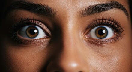 Naklejka premium Admiration wide eyes, Awe reflection, Wonderment portrait, Bright light visual, Human emotion close-up, Expressive eyes