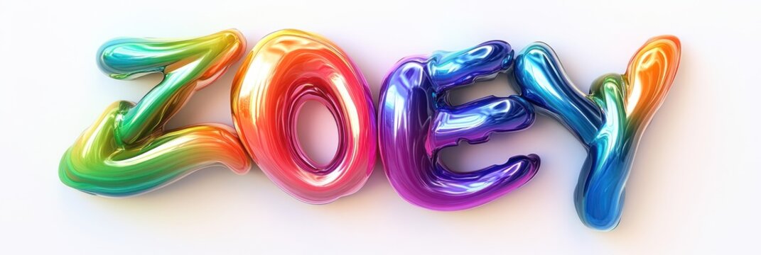 Iridescent name Zoey in vibrant spectral hues against a clean background