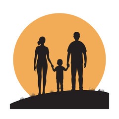 Sunset Family Holding Hands Silhouette