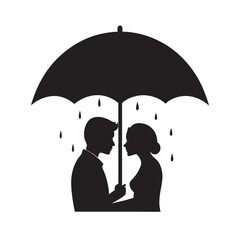 Silhouette Of A Couple Kissing Under Umbrella