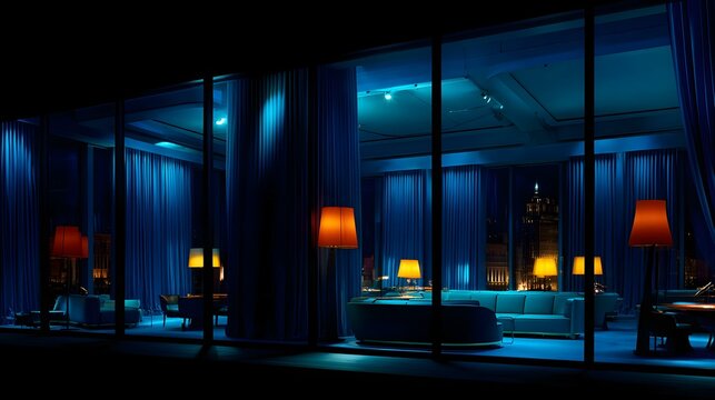 room setup with retro furniture and soft lighting