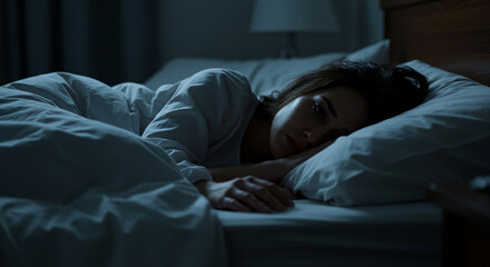 Insomnia struggles: Woman gazes into the night searching for slumber relief