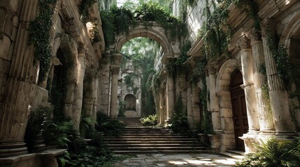 Ruined colonnade, overgrown