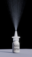 3d render of a nasal spray bottle with mist.
