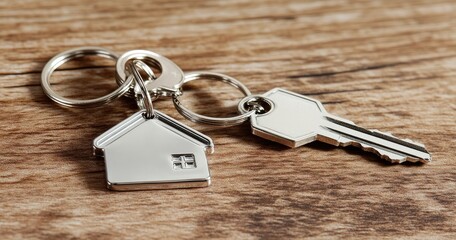 A close-up view of a set of house keys resting on a wooden surface. symbolizing home ownership and new beginnings. with soft lighting enhancing the scene's warmth