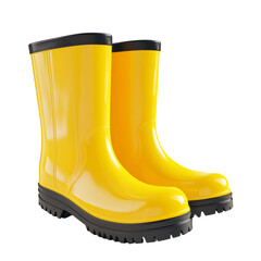 Pair of vibrant yellow rain boots with black soles, ready for outdoor adventures