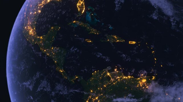 Planet Earth at Night. Central America and Caribbean. Space Orbit. Globe