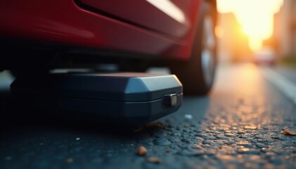 GPS tracker affixed to a vehicle's undercarriage, hidden from view , truck, location tracking, covert