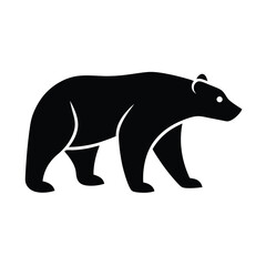 Simple black silhouette illustration of a walking bear on white background for design projects