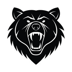 Fierce black bear head silhouette with open mouth showing teeth perfect for team or logo designs