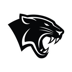 A fierce black panther head silhouette roaring aggressively in a bold and striking graphic style © Uttam