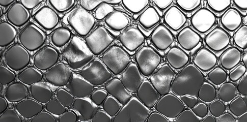 Fototapeta premium Close-up view of textured black scales arranged in a pattern. showcasing intricate details and reflections. ideal for design and texture applications
