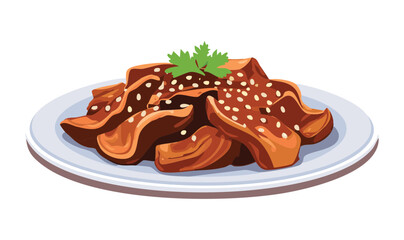 Sweet and Savory Beef with White Sesame Topping - Vector Illustration