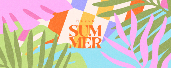 Fototapeta na wymiar Creative concept of summer bright card with abstract tropical leaves. Modern art minimalist style design templates for celebration, ads, branding, banner, cover, label, poster, sales