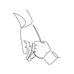 Continuous line drawing of parent giving hand to his child. Single one line art of father and mother care. Parental concept sketch vector illustration editable stroke