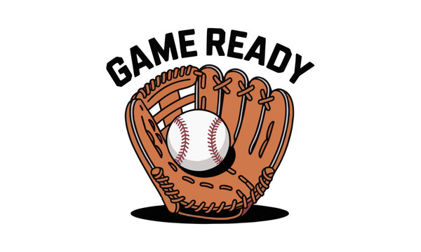 Modern vector illustration of a brown leather baseball glove catching a white baseball, easily scalable and editable.