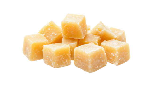 Close-up of a Pile of Creamy, Pale Yellow Cubes of Hard Candy or Wax