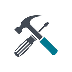 Crossed Hammer and Screwdriver, Essential Tools for Home Repair and Construction Element.