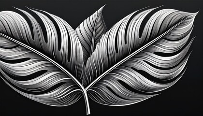Fototapeta premium elegant black and white illustration of a tropical leaf showcasing intricate details and textures