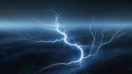 A dramatic shot of a lightning bolt striking across a stormy sky. The vibrant blue hues of the lightning contrast beautifully with the tones of the clouds, creating a powerful image of nature's energy