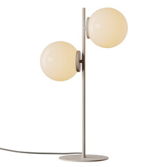 A white lamp with two white globes on a white background