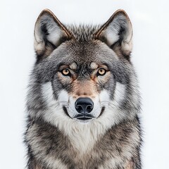 Fototapeta premium Majestic Wolf Portrait: A captivating close-up of a regal wolf showcases its piercing eyes, captivating gaze, and the untamed spirit of the wilderness.