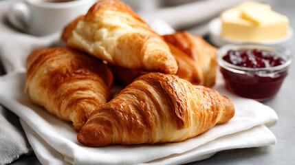 Delicious golden brown croissants, ready to be enjoyed. 