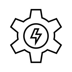 Vector illustration of an energy gear icon with a lightning bolt, ideal for concepts of power, mechanics, and technology. Editable stroke.
