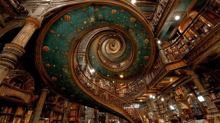 Obraz premium Spiral staircase in a historic library
