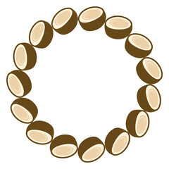Coconuts Wreath, Half coconuts, Exotic Fruit Round Wreath Frame, Illustration Isolated
