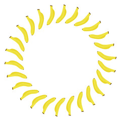 Banana wreath, Cartoon banana frame in round wreath shape. Yellow tropical fruit, food design, fruit decor and healthy eating concepts