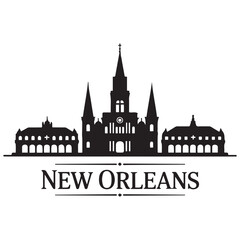 Fototapeta premium Vector New Orleans skyline. Travel New Orleans famous landmarks. Business and tourism concept for presentation, banner, web site. Vector black silhouette. with white background