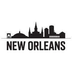 Fototapeta premium Vector New Orleans skyline. Travel New Orleans famous landmarks. Business and tourism concept for presentation, banner, web site. Vector black silhouette. with white background