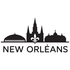 Obraz premium Vector New Orleans skyline. Travel New Orleans famous landmarks. Business and tourism concept for presentation, banner, web site. Vector black silhouette. with white background