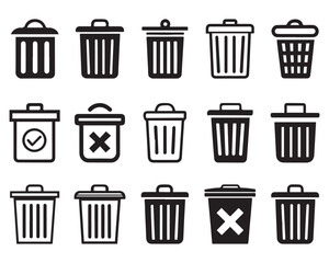 Trash bin icons set, Bin icon, delete icon button,Office trash icon,garbage icon vector design,Trash can open icon, delete sign and symbol