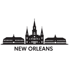 Fototapeta premium Vector New Orleans skyline. Travel New Orleans famous landmarks. Business and tourism concept for presentation, banner, web site. Vector black silhouette. with white background