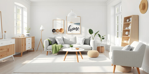 Modern Minimalist Living Room Interior Scan.Generated with AI