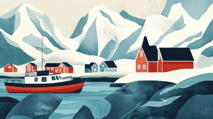 Snowy harbor village