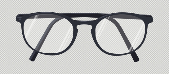 Stylish reading glasses with transparent lenses. Classic spectacles icon, clipart. Front view. 